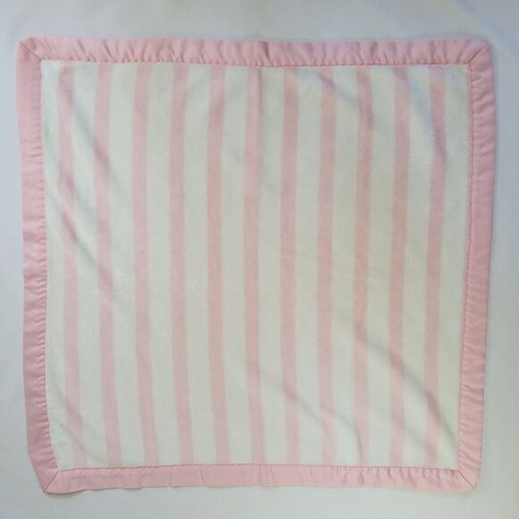 2018 Gymboree Plush Baby Security Blanket Pink White Stripes Satin Trim 30”x30” - Picture 1 of 12